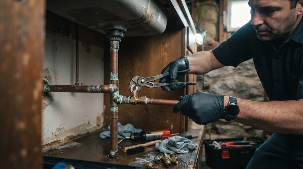 Detailed inspection of plumbing joint for pinhole leak repair Willingboro