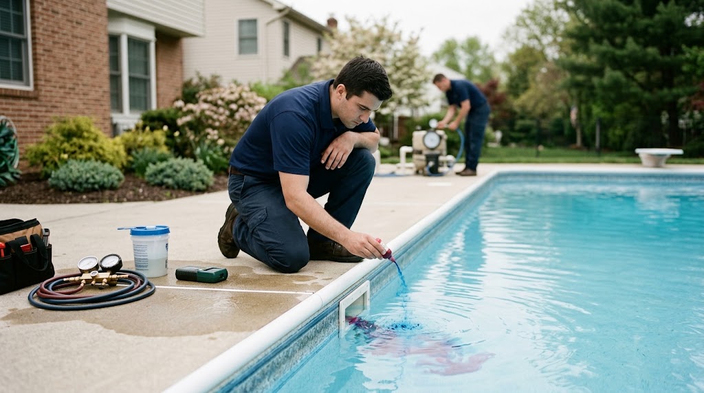Pressure testing manifold isolating pool suction and return lines in Willingboro